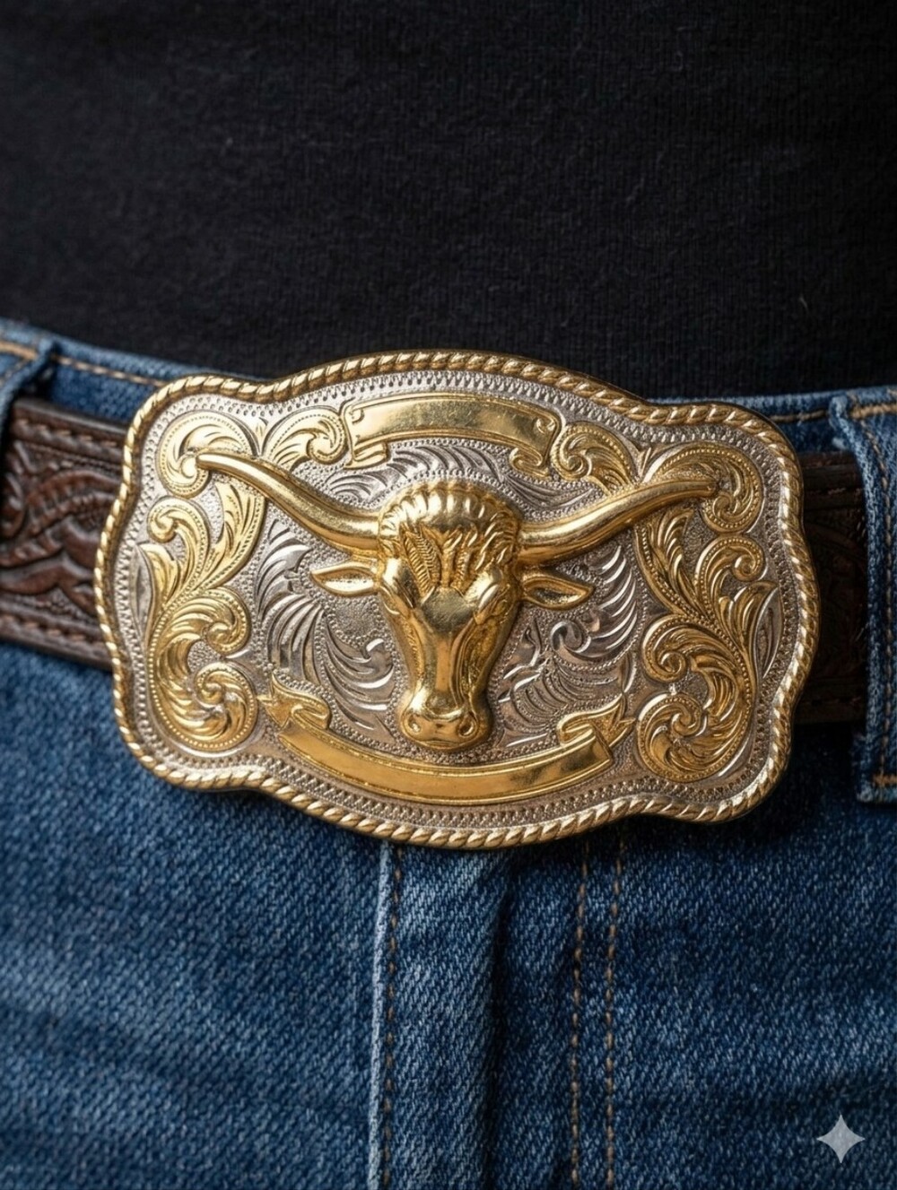 Western Gold Silver Longhorn Brass Buckle